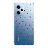Manitoba Xiaomi Redmi Note 12 Pro 5G ile Uyumlu Baskılı Yumuşak Silikon Şeffaf Telefon Kılıfı, Kırmızı Kalp Desen