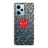 Manitoba Xiaomi Redmi Note 12 Pro 5G ile Uyumlu Baskılı Yumuşak Silikon Telefon Kılıfı, Leopar Desen, Kırmızı Kalp