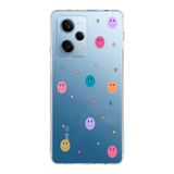 Manitoba Xiaomi Redmi Note 12 Pro 5G ile Uyumlu, Gülen Yüz ve Yıldızlar Tasarımlı, Baskılı Şeffaf Telefon Kılıfı