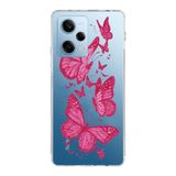 Manitoba Xiaomi Redmi Note 12 Pro 5G ile Uyumlu Pembe Kelebekler Tasarımlı Baskılı Şeffaf Telefon Kılıfı