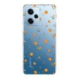 Manitoba Xiaomi Redmi Note 12 Pro 5G ile Uyumlu, Turuncu Çiçekler Tasarımlı, Baskılı Şeffaf Silikon Telefon Kılıfı