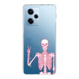 Manitoba Xiaomi Redmi Note 12 Pro 5G Uyumlu Baskılı Yumuşak Silikon Şeffaf Telefon Kılıfı, Pembe Iskelet Deseni