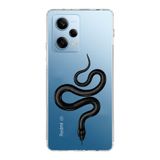 Manitoba Xiaomi Redmi Note 12 Pro 5G Uyumlu Baskılı Yumuşak Silikon Şeffaf Telefon Kılıfı, Siyah Yılan Deseni