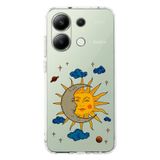 Manitoba Xiaomi Redmi Note 13 Pro 4G ile Uyumlu Baskılı Yumuşak Silikon Şeffaf Telefon Kılıfı, Ay ve Güneş Deseni