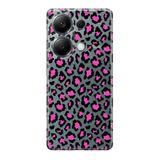 Manitoba Xiaomi Redmi Note 13 Pro 4G ile Uyumlu Baskılı Yumuşak Silikon Şeffaf Telefon Kılıfı, Leopar Desen, Pembe-Siyah