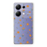 Manitoba Xiaomi Redmi Note 13 Pro 4G ile Uyumlu Turuncu Çiçekler Tasarımlı Baskılı Şeffaf Telefon Kılıfı