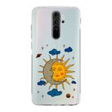 Manitoba Xiaomi Redmi Note 8 Pro ile Uyumlu Ay ve Güneş Tasarımlı Baskılı Şeffaf Silikon Telefon Kılıfı, Çok Renkli