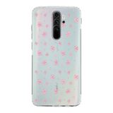 Manitoba Xiaomi Redmi Note 8 Pro ile Uyumlu Baskılı Yumuşak Silikon Şeffaf Telefon Kılıfı, Çiçek ve Kalp Deseni