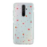 Manitoba Xiaomi Redmi Note 8 Pro ile Uyumlu Baskılı Yumuşak Silikon Şeffaf Telefon Kılıfı, Çilek ve Fiyonk Desen