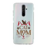 Manitoba Xiaomi Redmi Note 8 Pro ile Uyumlu Cat Mom Tasarımlı Baskılı Şeffaf Silikon Telefon Kılıfı, Çok Renkli
