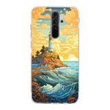 Manitoba Xiaomi Redmi Note 8 Pro ile Uyumlu Deniz Feneri Tasarımlı Baskılı Şeffaf Silikon Telefon Kılıfı, Çok Renkli
