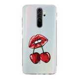 Manitoba Xiaomi Redmi Note 8 Pro ile Uyumlu Dudak ve Kiraz Tasarımlı Baskılı Şeffaf Telefon Kılıfı