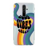 Manitoba Xiaomi Redmi Note 8 Pro ile Uyumlu Good Vibes Only Tasarımlı Baskılı Şeffaf Silikon Telefon Kılıfı, Çok Renkli