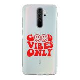 Manitoba Xiaomi Redmi Note 8 Pro ile Uyumlu Good Vibes Only Tasarımlı Baskılı Şeffaf Telefon Kılıfı, Çok Renkli