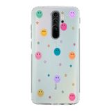 Manitoba Xiaomi Redmi Note 8 Pro ile Uyumlu Gülen Yüz ve Yıldızlar Tasarımlı Baskılı Şeffaf Silikon Telefon Kılıfı