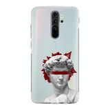 Manitoba Xiaomi Redmi Note 8 Pro ile Uyumlu Heykel Tasarımlı Baskılı Şeffaf Silikon Telefon Kılıfı, Çok Renkli