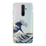 Manitoba Xiaomi Redmi Note 8 Pro ile Uyumlu Kanagawa Dalgası Tasarımlı Baskılı Şeffaf Telefon Kılıfı, Çok Renkli