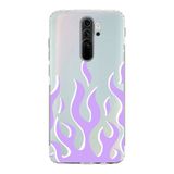 Manitoba Xiaomi Redmi Note 8 Pro ile Uyumlu Lila Alev Tasarımlı Baskılı Şeffaf Silikon Telefon Kılıfı