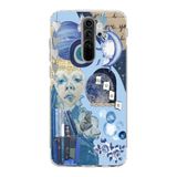 Manitoba Xiaomi Redmi Note 8 Pro ile Uyumlu Mavi Kolaj Tasarımlı Baskılı Şeffaf Silikon Telefon Kılıfı
