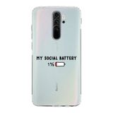 Manitoba Xiaomi Redmi Note 8 Pro ile Uyumlu My Social Battery Tasarımlı Baskılı Şeffaf Telefon Kılıfı, Çok Renkli