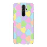Manitoba Xiaomi Redmi Note 8 Pro ile Uyumlu Renkli Kalpler Tasarımlı Baskılı Şeffaf Telefon Kılıfı
