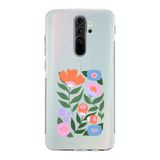 Manitoba Xiaomi Redmi Note 8 Pro ile Uyumlu Sanatsal Çiçek Tasarımlı Baskılı Şeffaf Silikon Telefon Kılıfı