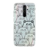 Manitoba Xiaomi Redmi Note 8 Pro ile Uyumlu Sevimli Kediler Tasarımlı Baskılı Şeffaf Telefon Kılıfı
