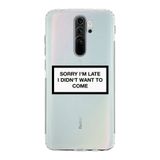 Manitoba Xiaomi Redmi Note 8 Pro ile Uyumlu Sorry Im Late Tasarımlı Baskılı Şeffaf Silikon Telefon Kılıfı, Çok Renkli