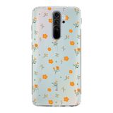 Manitoba Xiaomi Redmi Note 8 Pro ile Uyumlu Turuncu Çiçekler Tasarımlı Baskılı Şeffaf Telefon Kılıfı