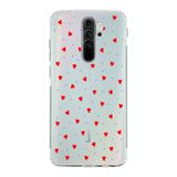 Manitoba Xiaomi Redmi Note 8 Pro Uyumlu Baskılı Yumuşak Silikon Şeffaf Telefon Kılıfı, Kırmızı Kalp Desen