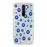 Manitoba Xiaomi Redmi Note 8 Pro Uyumlu Baskılı Yumuşak Silikon Şeffaf Telefon Kılıfı, Mavi Nazar Boncuğu Deseni