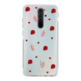 Manitoba Xiaomi Redmi Note 8 Pro Uyumlu Baskılı Yumuşak Silikon Şeffaf Telefon Kılıfı, Uğur Böceği ve Kalp Deseni