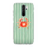 Manitoba Xiaomi Redmi Note 8 Pro Uyumlu Baskılı Yumuşak Silikon Şeffaf Telefon Kılıfı, Yeşil Çizgili Kırmızı Yengeç Deseni