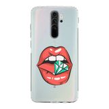 Manitoba Xiaomi Redmi Note 8 Pro Uyumlu Dudak ve Elmas Tasarımlı Baskılı Şeffaf Telefon Kılıfı, Çok Renkli