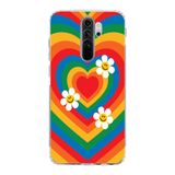 Manitoba Xiaomi Redmi Note 8 Pro Uyumlu Kalp ve Papatya Tasarımlı Baskılı Şeffaf Telefon Kılıfı, Çok Renkli