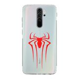 Manitoba Xiaomi Redmi Note 8 Pro Uyumlu Örümcek Logo Tasarımlı Baskılı Şeffaf Silikon Telefon Kılıfı, Çok Renkli