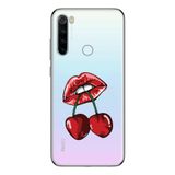 Manitoba Xiaomi Redmi Note 8 Uyumlu Dudak ve Kiraz Tasarımlı Baskılı Şeffaf Silikon Telefon Kılıfı