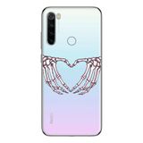 Manitoba Xiaomi Redmi Note 8 Uyumlu İskelet Kalp Tasarımlı Baskılı Şeffaf Telefon Kılıfı, Çok Renkli