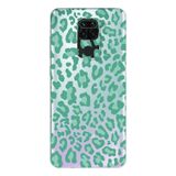 Manitoba Xiaomi Redmi Note 9 ile Uyumlu Baskılı Yumuşak Silikon Şeffaf Telefon Kılıfı, Yeşil Leopar Desen
