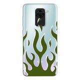 Manitoba Xiaomi Redmi Note 9 ile Uyumlu Yeşil Alev Tasarımlı Baskılı Şeffaf Silikon Telefon Kılıfı, Çok Renkli