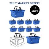 Manken İstanbul 10 Adet 22 Litre Market Sepeti, Alışveriş Sepeti, Saplı Market Sepeti Mavi