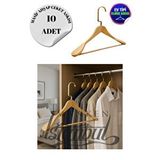 Manken İstanbul 10 Adet Ev Tipi Masif Ahşap 44 Cm Gold Kanca Ceket Askısı Takım Elbise Askısı Kıyafet Askısı Çok Renkli