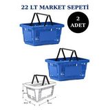 Manken İstanbul 2 Adet 22 Litre Market Sepeti, Alışveriş Sepeti, Saplı Market Sepeti Mavi