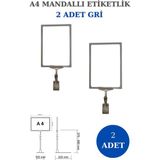 Manken İstanbul 2 Adet Gri A4 Mandallı Raf Sepet Etiketi Çerçeveli Etiketlik Eşek-Askılık Etiketlik