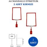 Manken İstanbul 2 Adet Kırmızı A4 Mandallı Raf Sepet Etiketi Çerçeveli Etiketlik Eşek-Askılık Etiketlik