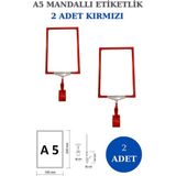 Manken İstanbul 2 Adet Kırmızı A5 Mandallı Raf Etiketi Sepet Etiketi Çerçeveli Etiketlik Eşek-Askılık Etiketi