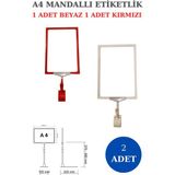 Manken İstanbul 2 Adet Kırmızı Beyaz A4 Mandallı Raf Sepet Etiketi Çerçeveli Etiketlik