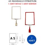 Manken İstanbul 2 Adet Kırmızı Beyaz A5 Mandallı Raf Etiketi Sepet Etiketi Çerçeveli Etiketlik Eşek-Askılık Etiketi