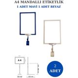 Manken İstanbul 2 Adet Mavi-Beyaz A4 Mandallı Raf Sepet Etiketi Çerçeveli Etiketlik Eşek-Askılık Etiketlik
