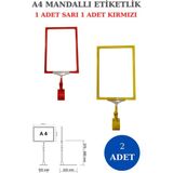 Manken İstanbul 2 Adet Sarı Kırmızı A4 Mandallı Raf Sepet Etiketi Çerçeveli Etiketlik